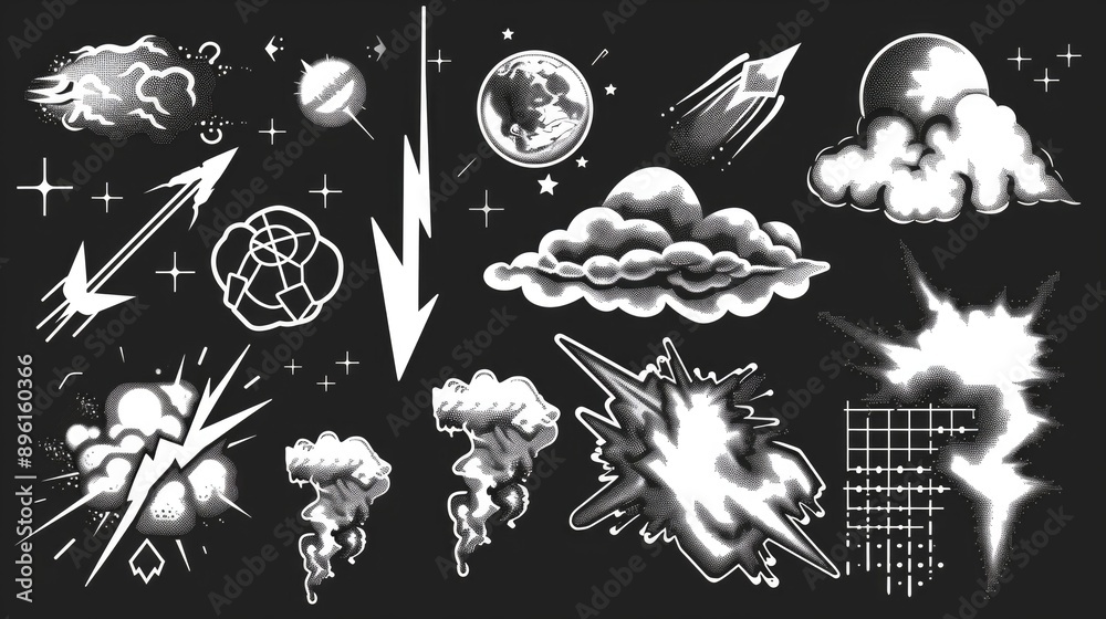 Poster A collection of diverse items on a black surface, perfect for highlighting or contrasting with other elements