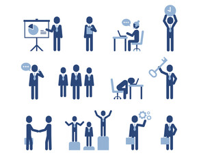 Fototapeta premium Business office workers. Corporate pictogram set. Business success pictograms in simple style. Characters talking and working at the computers vector icons. Business meeting concept.