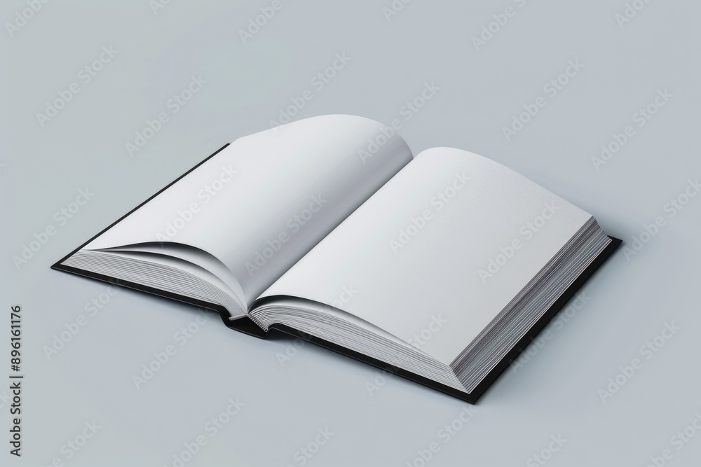 Poster a close-up of an open book with blank pages on a table, perfect for education or office scenes