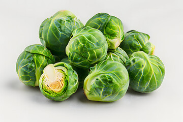 Whole Brussels sprouts vegetable on a white background