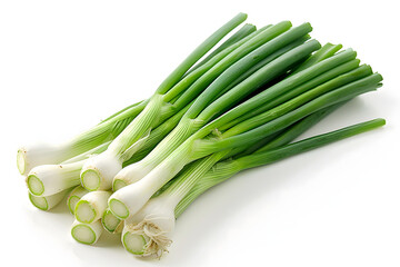 Whole Scallion vegetable on a white background