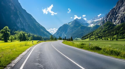 Majestic Alpine Journey. Beautiful landscape of a scenic asphalt road winding through the Austrian Alps