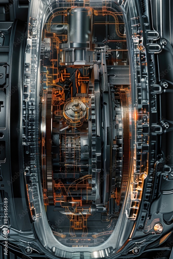Poster A detailed view of a mechanical device's inner mechanisms, suitable for use in technical illustrations and diagrams