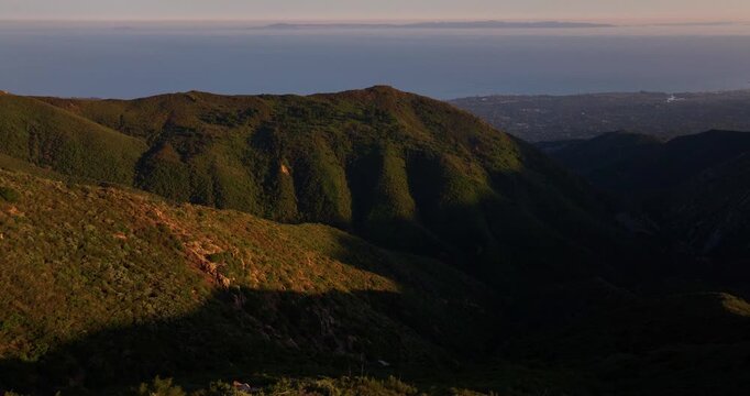 Aerial Santa Barbara Mountain Coastline Sunset Video