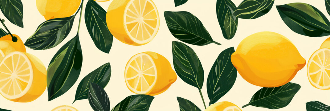 Leamon with leaves seamless pattern