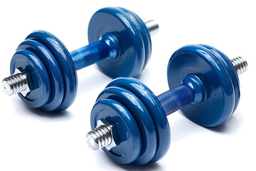 Naklejka premium blue dumbbells isolated on a white background