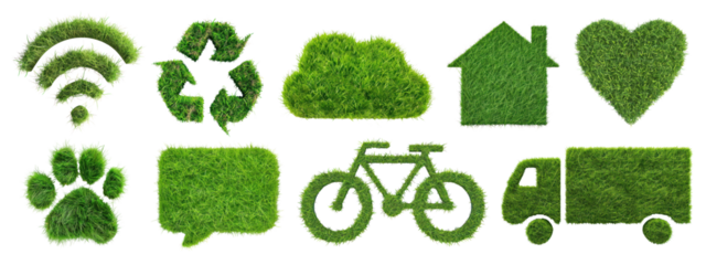 Grass textured eco-friendly element png cut out element set