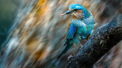Indian Roller Bird Perched on a Branch