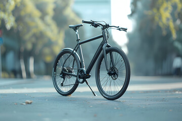 Sleek Modern Bike on Kickstand Showcasing Urban Commuting Convenience and Style