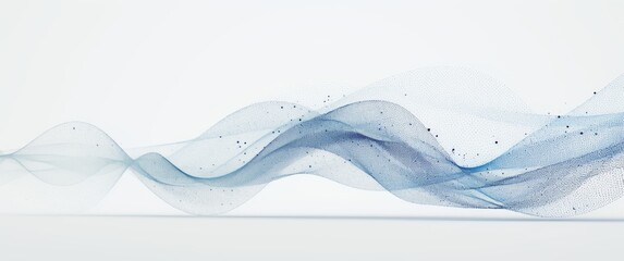 Abstract Blue Dots and Lines Forming an Undulating Wave, Representing the Dynamic Nature of AI Technology on White Background