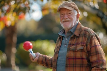 Fototapeta premium Active Senior Man Enjoying a Game of Bocce Ball in Retirement