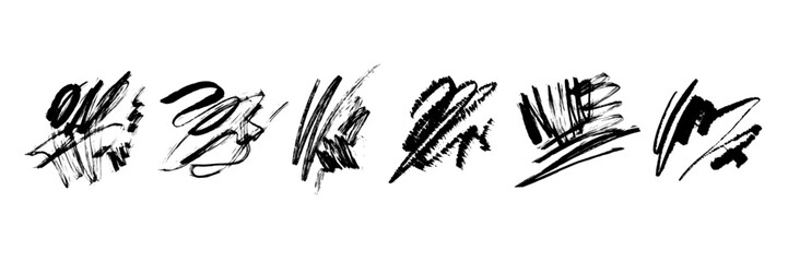 Ink brush stroke scribble, vector doodle handwriting squiggle set, black messy crayon line swirl. Hand drawn grunge decorative signature, pencil sketch texture effect. Brush stroke wavy outline mark