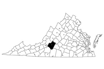 Map of Bedford County in Virginia state on white background. single County map highlighted by black colour on Virginia map. UNITED STATES, US