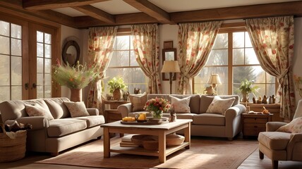 Fototapeta premium a cozy country-style living room with a rustic charm