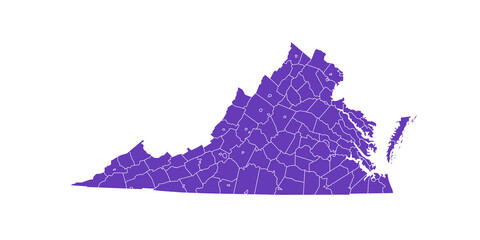 Virginia administrative map. counties map of Virginia with color, blank Map, empty map of Virginia