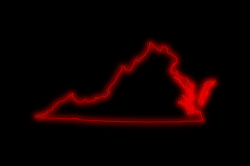 Fototapeta premium Red glowing neon map of Virginia state in black background