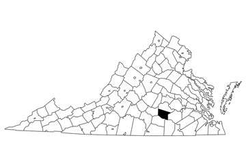 Map of nottoway County in Virginia state on white background. single County map highlighted by black colour on Virginia map. UNITED STATES, US