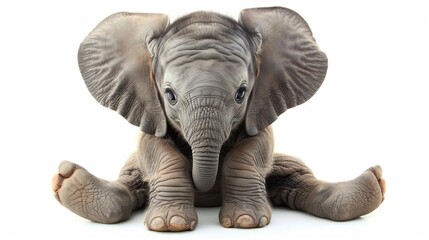 Fototapeta premium a baby elephant sitting on the ground with it's trunk up