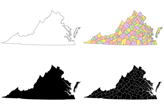 Virginia administrative map, Virginia outline and counties state map set - illustration version
