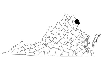 Map of Fairfax County in Virginia state on white background. single County map highlighted by black colour on Virginia map. UNITED STATES, US