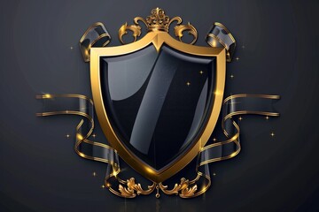 A gold and black shield on a dark background, perfect for business or military uses