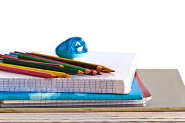 Pile of school supplies on transparent background, back to school, png file