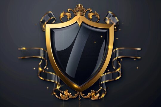 A gold and black shield on a dark background, perfect for business or military uses