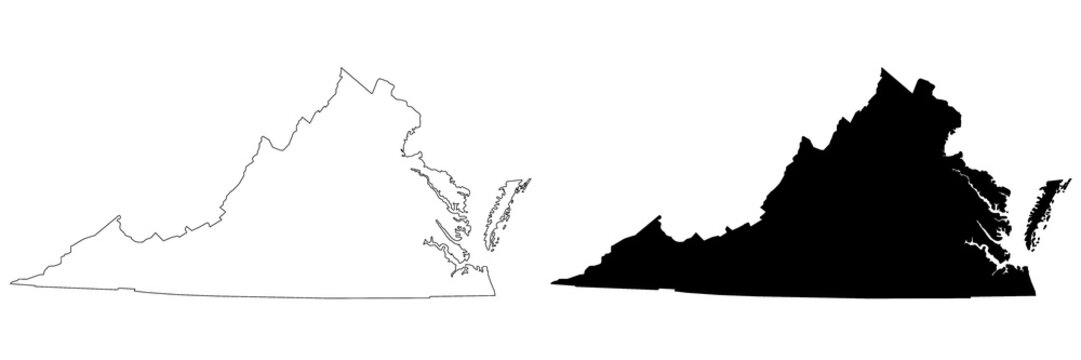 Virginia administrative map, Virginia outline and counties state map set - illustration version