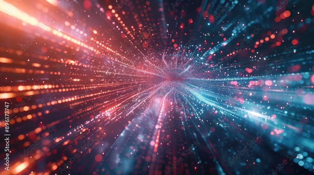 Poster abstract background with blue and red hues and glowing lights