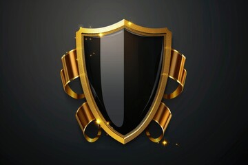 A black and gold shield on a dark background, great for use in fantasy or medieval-themed designs