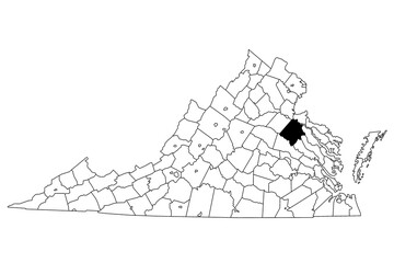 Obraz premium Map of Caroline County in Virginia state on white background. single County map highlighted by black colour on Virginia map. UNITED STATES, US