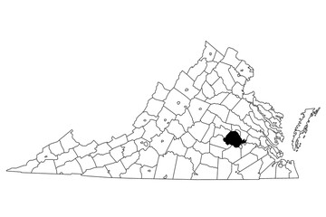 Obraz premium Map of Chesterfield County in Virginia state on white background. single County map highlighted by black colour on Virginia map. UNITED STATES, US