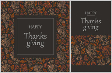 Set of autumn cards and flyers, frame and background for Thanksgiving