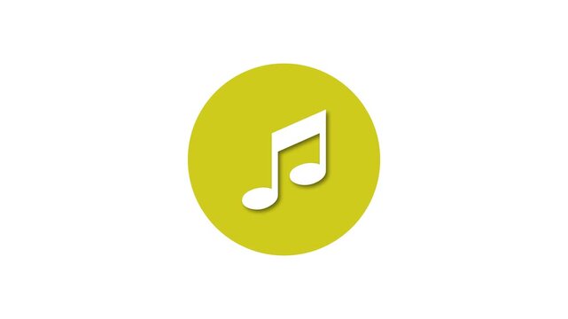 Musical note icon yellow color simple shape circle animation white background