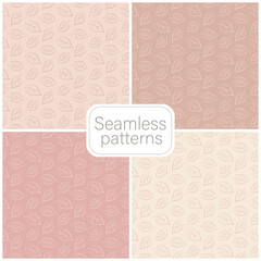 Set of floral background with leaves, seamless patterns with leaf outlines.