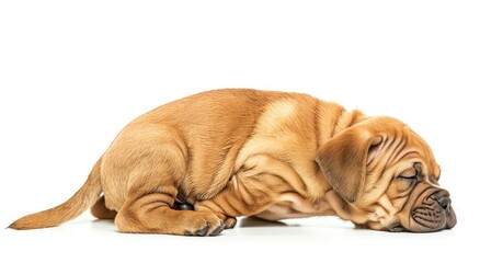 Obraz premium Sleeping Bulldog Puppy Isolated on White Background