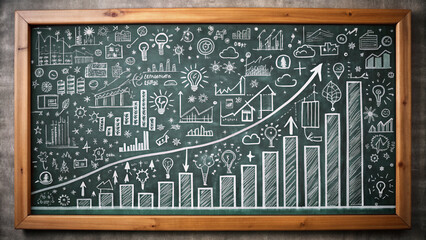 Fototapeta premium A chalkboard filled with small simple drawings gradually increasing in size and complexity, symbolizing growth, progress, and upscaling of ideas and concepts.