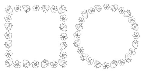 Set of berry frames with strawberry, contour.