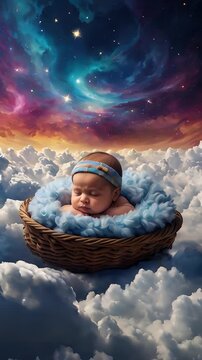 Celestial Slumber: Ein Baby im kosmischen Nebel