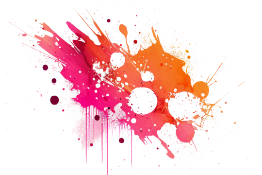 Multicolored pink and orange abstract paint splash with drips isolated on transparent background, png file. - Powered by Adobe