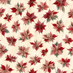 Obraz premium Delicate, dreamy vintage watercolor illustration of a poinsettia pattern background, generative ai
