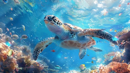 Encounters with marine wildlife while snorkeling, such as sea turtles, dolphins, and colorful fish species, showcasing marine biodiversity and snorkeling adventures