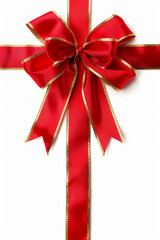 Red ribbon and bow with gold isolated on white background