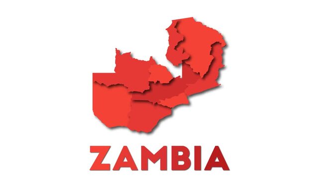Zambia map showing regions. Animated country map with title. 4K resolution animation.