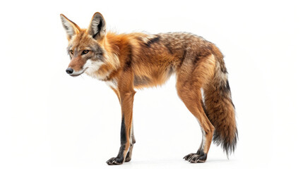 Fototapeta premium Side view of a maned wolf with its distinctive long legs and reddish fur on a white background