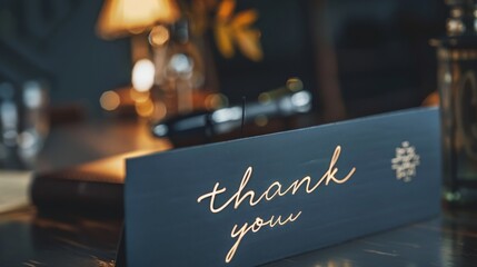 handwritten thank you note - black card with gold or silver text "Thank you"