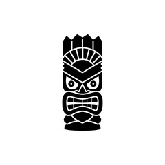 Vector illustration of a wooden black-and-white silhouette sculpture with a menacing expression and teeth