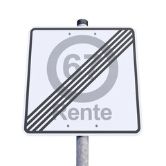 Verkehrsschild - Aufgehoben - Arbeit Rente 67 - Freisteller - Freigestellt