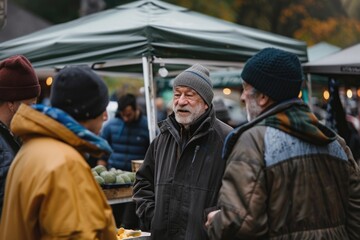 Fototapeta premium Group of people standing together at a busy marketplace, possible for stock photography or illustration