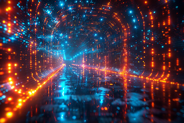 Fototapeta premium A binary background with dark blue and touches of neon highlights creating a technological and futuristic aesthetic